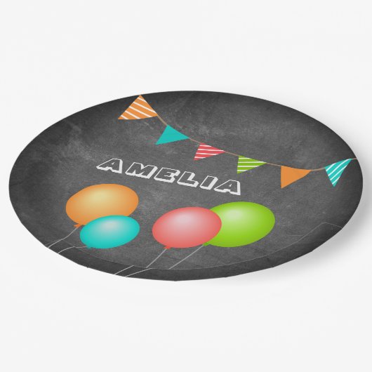 Assiettes En Carton Cute Balloon Bunting Flag Chalkboard Kid Birthday (Angle)