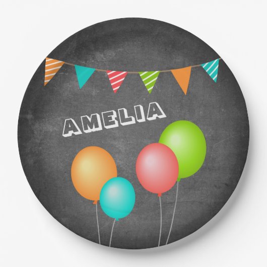 Assiettes En Carton Cute Balloon Bunting Flag Chalkboard Kid Birthday (Devant)