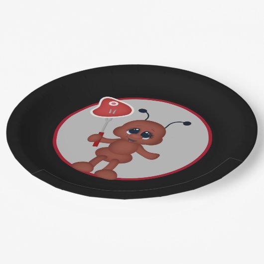 Assiettes En Carton Cute barbecue steak fourmi party (Angle)