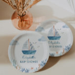 Assiettes En Carton Cute Bateau Baby shower nautique<br><div class="desc">Cute bateau nautique thème garçon assiettes en papier baby shower.</div>