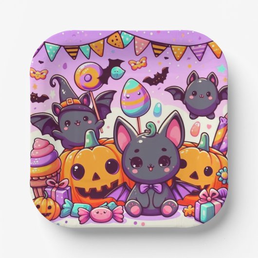 Assiettes En Carton Cute bats halloween party (Recto)