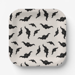 Assiettes En Carton Cute Bats Halloween Plaques de fête noir et crème
