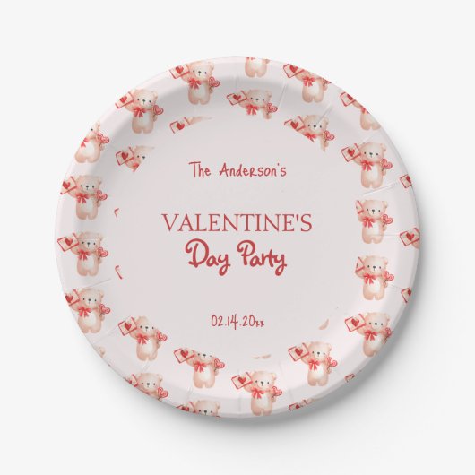 Assiettes En Carton Cute Bear Coeur Saint Valentin (Devant)