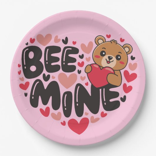 Assiettes En Carton Cute Bee Mine Teddy Bear Valentine's Day (Devant)