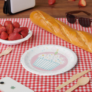 Assiettes En Carton Cute Birthday Cupcake with Candle