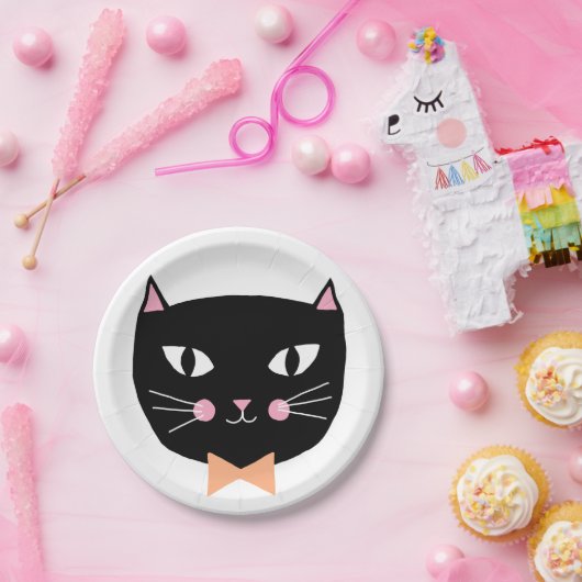 Assiettes En Carton Cute Black Cat Bow Cravate Halloween Anniversaire (Fête)