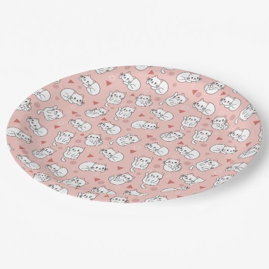 Assiettes En Carton Cute blanche Chat rose Arrière - plan Thème (Angle)