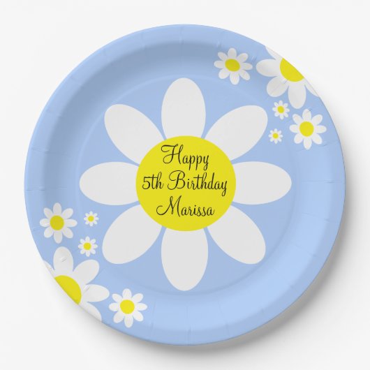 Assiettes En Carton Cute bleu clair et blanc Floral 5e anniversaire (Devant)