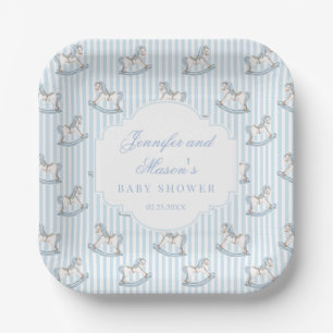 Assiettes En Carton Cute bleu en bois rocking cheval bébé garçon douch