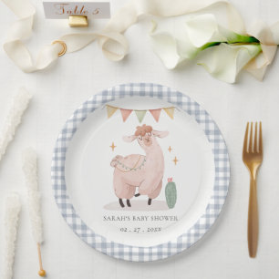 Assiettes En Carton Cute bleu Plaid Cactus Boho Llama Baby shower