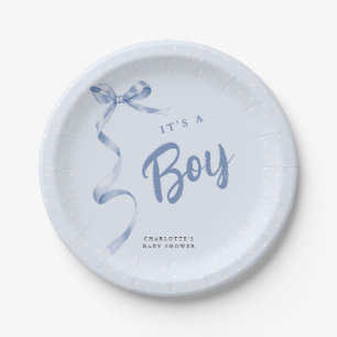 Assiettes En Carton Cute Blue Bow Ribbon Boy Baby shower
