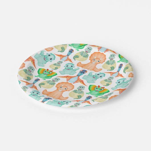 Assiettes En Carton Cute Blue Boys Dino Anniversaire Dinosaur (Angle)