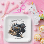 Assiettes En Carton Cute Blue Brown Race Monster Camion Enfants Annive (Fête)