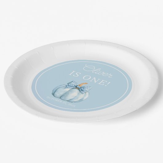 Assiettes En Carton Cute Blue Citrouille garçon 1er anniversaire (Angle)