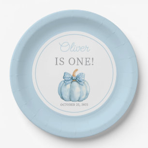 Assiettes En Carton Cute Blue Citrouille garçon 1er anniversaire