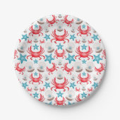 Assiettes En Carton Cute Blue Coastal Seaside Crab & Shell Motif (Devant)