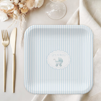 Assiettes En Carton Cute Blue It's a Boy Stroller Baby Shower