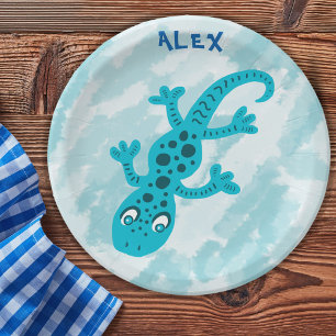 Assiettes En Carton Cute Blue Lizard Gecko Anniversaire Nom