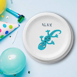 Assiettes En Carton Cute Blue Lizard Gecko Anniversaire Nom