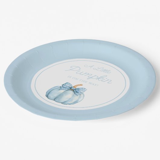 Assiettes En Carton Cute Blue Pumpkin Boy Baby Shower (Angle)