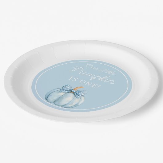 Assiettes En Carton Cute Blue Pumpkin Boy First Birthday (Angle)