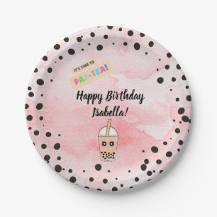 Assiettes En Carton Cute Boba Thé Anniversaire Plaques Papier