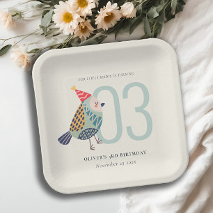 Assiettes En Carton Cute Boho Aqua Blue Birdie N'importe quel âge Anni