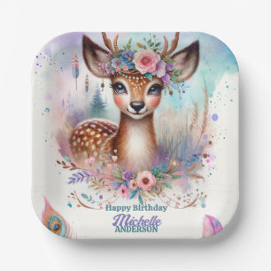 Assiettes En Carton Cute Boho Aquarelle Woodland Deer Anniversaire