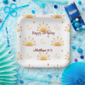 Assiettes En Carton Cute Boho Celestial Motif sans couture Anniversair (Fête)