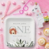 Assiettes En Carton Cute Boho Lion Foliage 1er fête d'anniversaire (Fête)