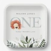 Assiettes En Carton Cute Boho Lion Foliage 1er fête d'anniversaire (Recto)