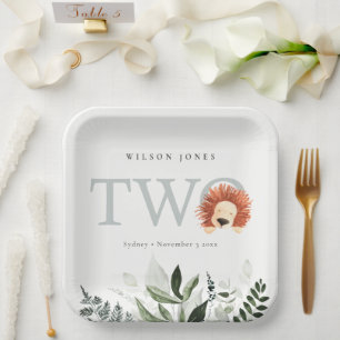 Assiettes En Carton Cute Boho Lion Folio Deuxième fête d'anniversaire