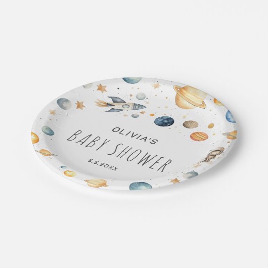 Assiettes En Carton Cute Boy Astronaut Baby shower spatial (Angle)