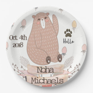 Assiettes En Carton Cute Brown Bear Baby Party Personnalisé