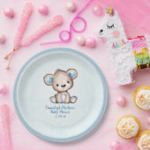 Assiettes En Carton Cute Brown Ours Garçon Plaid Bleu (Fête)