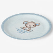 Assiettes En Carton Cute Brown Ours Garçon Plaid Bleu (Angle)