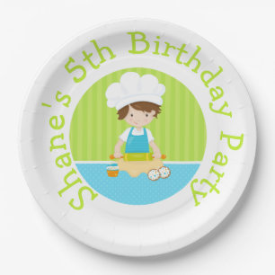 Assiettes En Carton Cute Brunette Cheveux Garçon Baking Anniversaire F