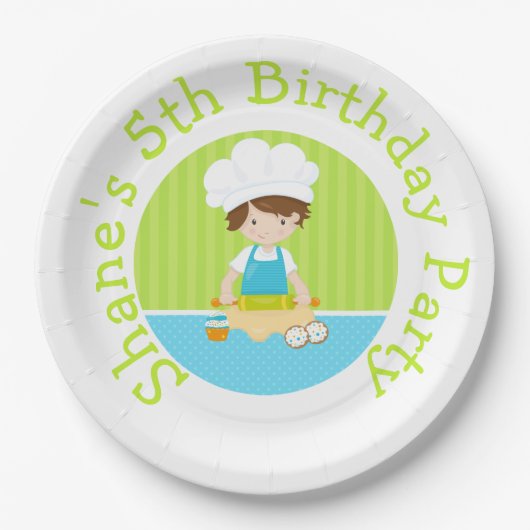 Assiettes En Carton Cute Brunette Cheveux Garçon Baking Anniversaire F (Devant)