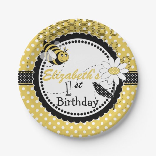 Assiettes En Carton Cute Bumble Bee 1ère fête d'anniversaire (Devant)