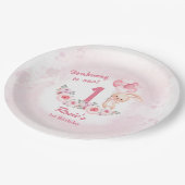 Assiettes En Carton Cute Bunny rose 1er Anniversaire Fille Printemps F (Angle)