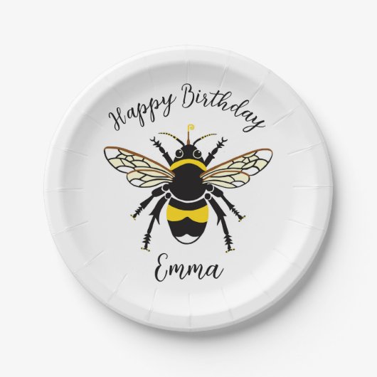Assiettes En Carton Cute Buzzy BEE Faune - Joyeux anniversaire - Fête (Devant)