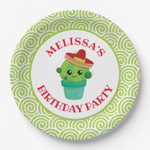 Assiettes En Carton Cute Cactus dans un Sombrero Anniversaire