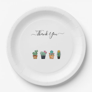 Assiettes En Carton Cute Cactus Merci de fleurs vertes