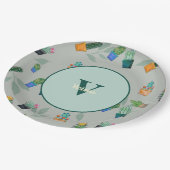 Assiettes En Carton Cute Cactus Motif de fleurs vertes (Angle)