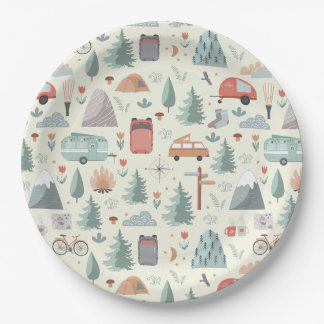 Assiettes En Carton Cute Camping, Randonnée, Ourdoors et le thème de l