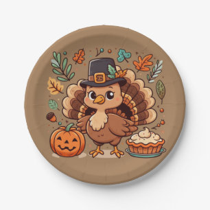 Assiettes En Carton Cute caricature Thanksgiving dinde et citrouille