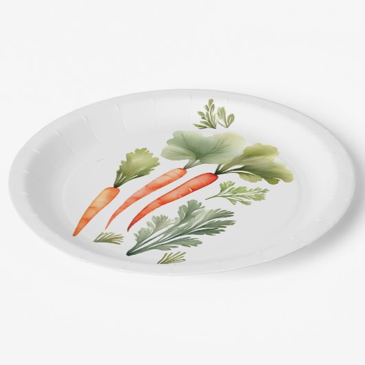 Assiettes En Carton Cute Carotte Plat principal Aquarelle Motif alimen (Angle)