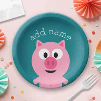 Assiettes En Carton Cute Cartoon Farm Pig - Choisissez votre couleur A