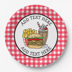 Assiettes En Carton Cute Cartoon Hamburger Barbecue ou fête d'annivers