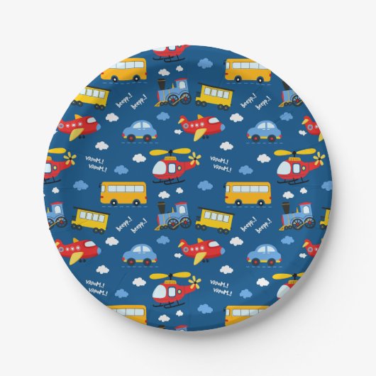 Assiettes En Carton Cute Cartoon Vehicles Pattern  (Devant)